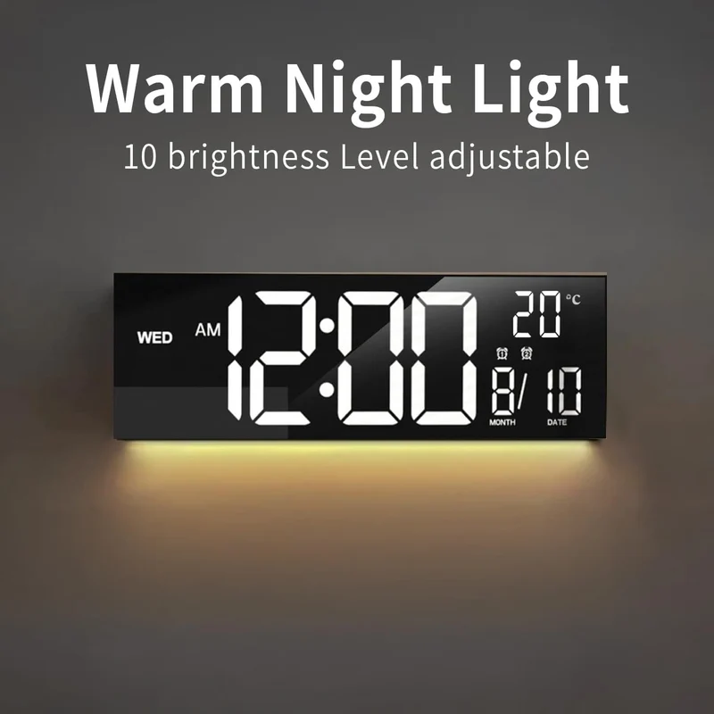 Large LED Digital Wall Clock with Rgb Color Display and Dual Alarm