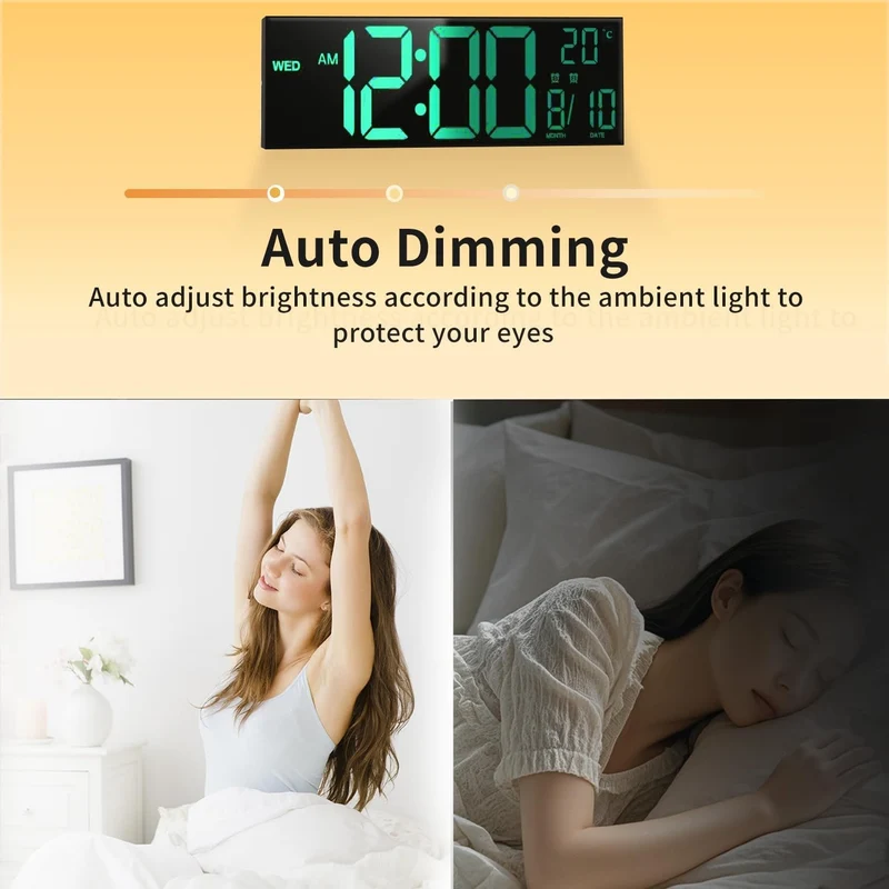 Large LED Digital Wall Clock with Rgb Color Display and Dual Alarm