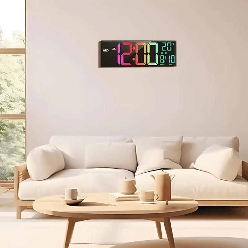 Large LED Digital Wall Clock with Rgb Color Display and Dual Alarm