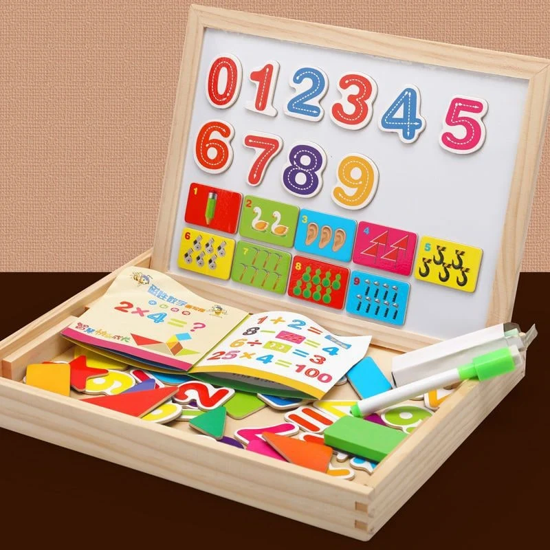 Magnetic Puzzle Board with Double-Sided Chalkboard and Whiteboard