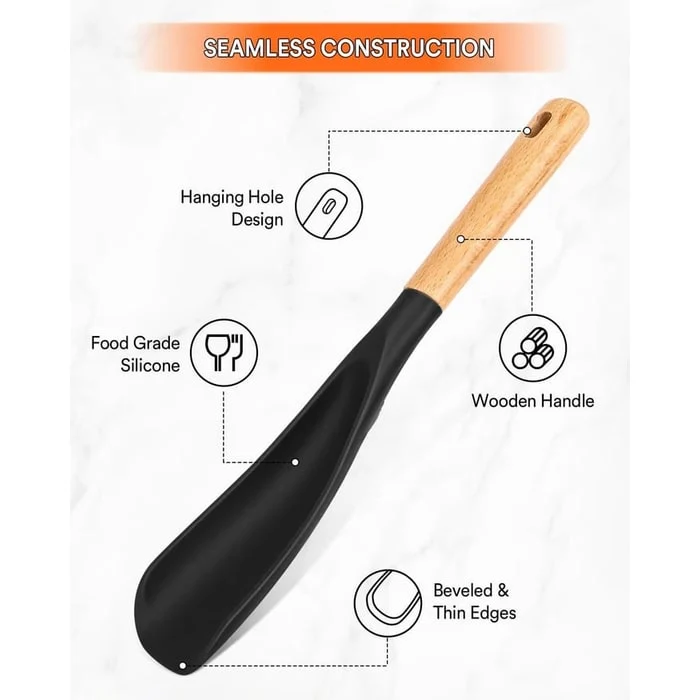 Silicone Spatula Spoon with Wooden Handle and Heat Resistant Tool Rest