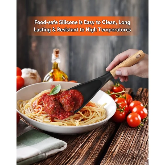 Silicone Spatula Spoon with Wooden Handle and Heat Resistant Tool Rest