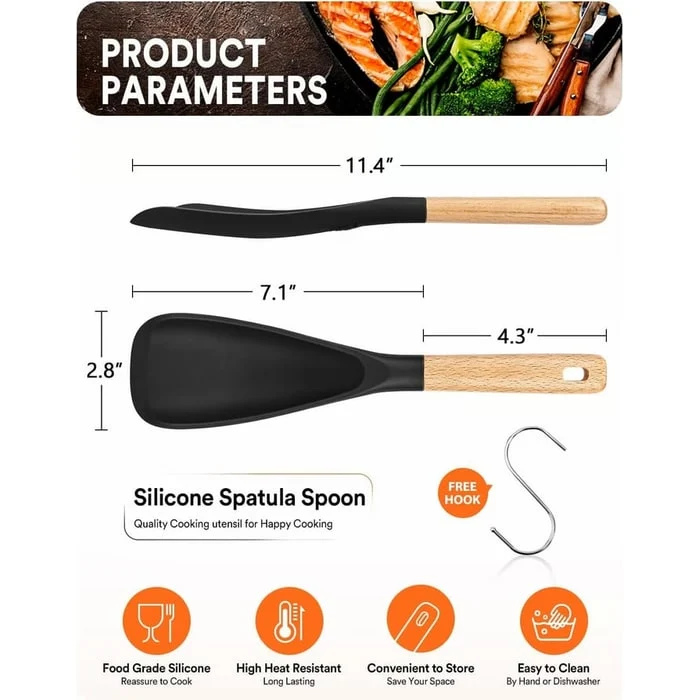 Silicone Spatula Spoon with Wooden Handle and Heat Resistant Tool Rest