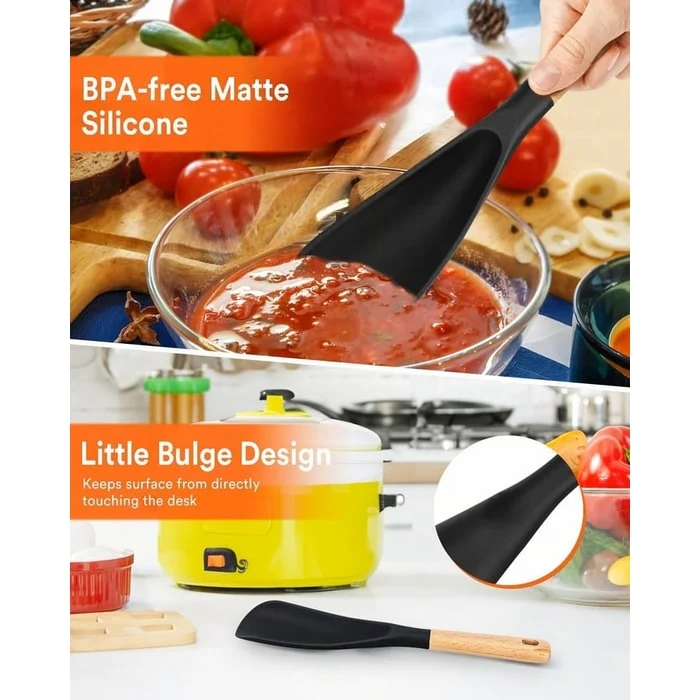 Silicone Spatula Spoon with Wooden Handle and Heat Resistant Tool Rest