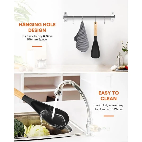 Silicone Spatula Spoon with Wooden Handle and Heat Resistant Tool Rest