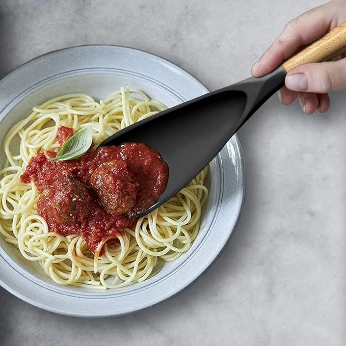 Silicone Spatula Spoon with Wooden Handle and Heat Resistant Tool Rest