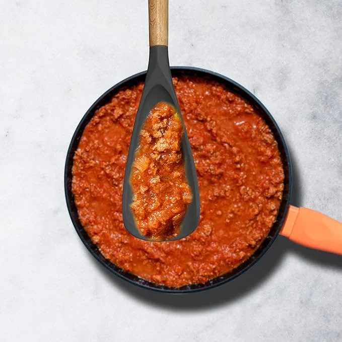 Silicone Spatula Spoon with Wooden Handle and Heat Resistant Tool Rest