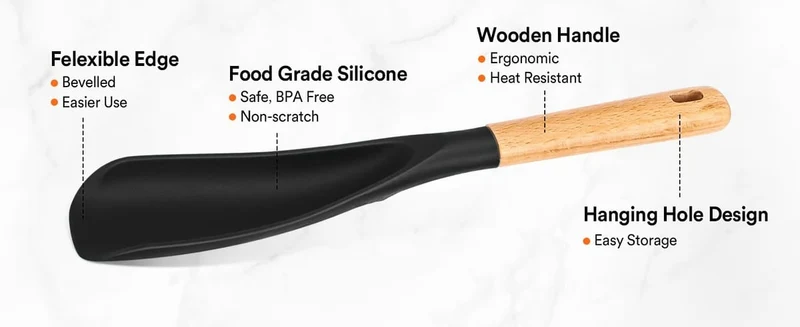 Silicone Spatula Spoon with Wooden Handle and Heat Resistant Tool Rest