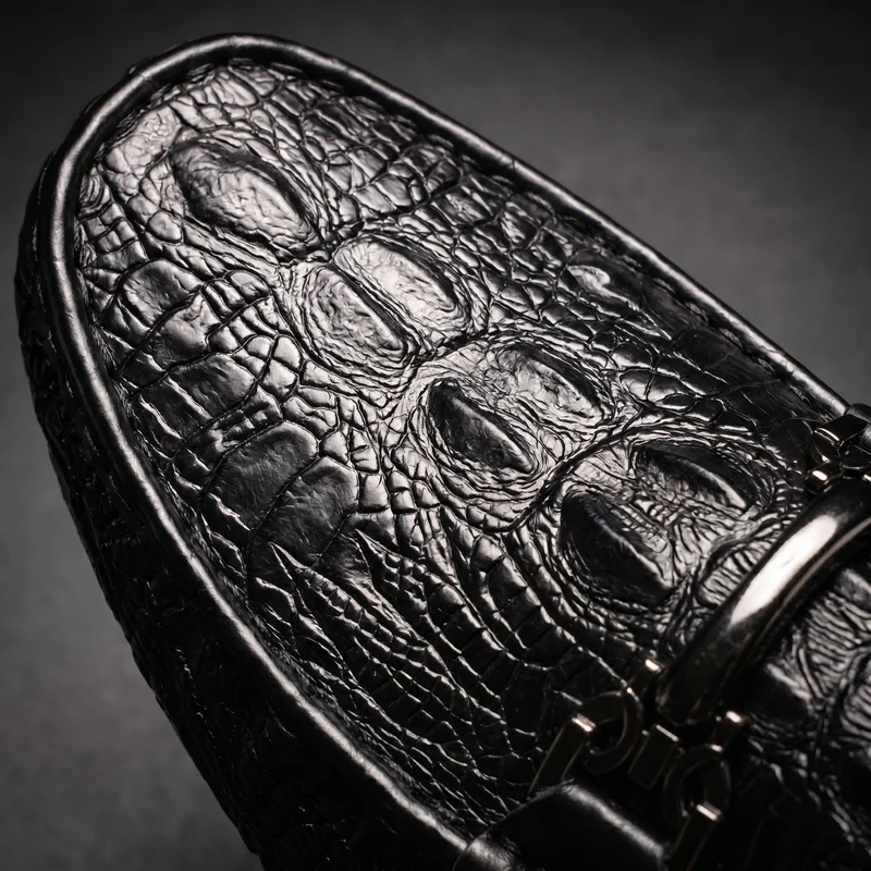 Men's Slip on Loafers with Crocodile Embossed Leather and Metal Bit Driving Sole