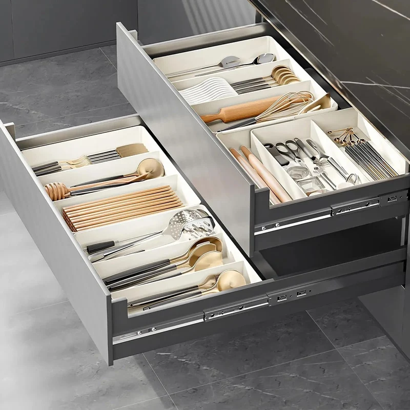 Cutlery Drawer Organizer with Expandable Plastic Tray for Kitchen Utensil Storage