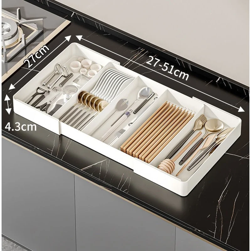 Cutlery Drawer Organizer with Expandable Plastic Tray for Kitchen Utensil Storage