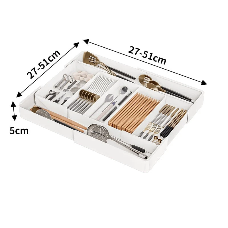 Cutlery Drawer Organizer with Expandable Plastic Tray for Kitchen Utensil Storage