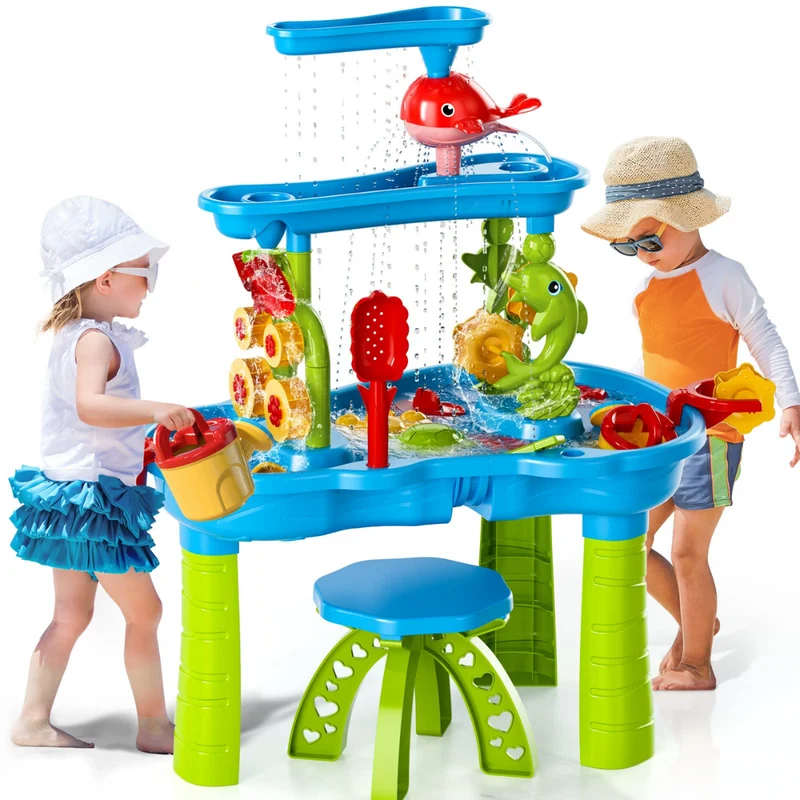 Kids' Water Table with Wheels Spinning Toys and Accessories for Outdoor Play