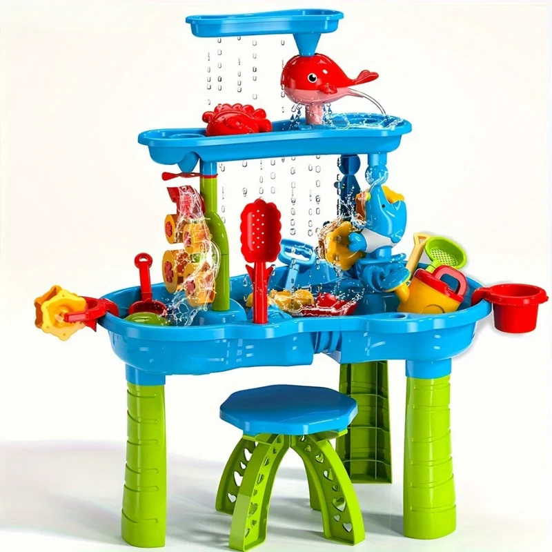 Kids' Water Table with Wheels Spinning Toys and Accessories for Outdoor Play