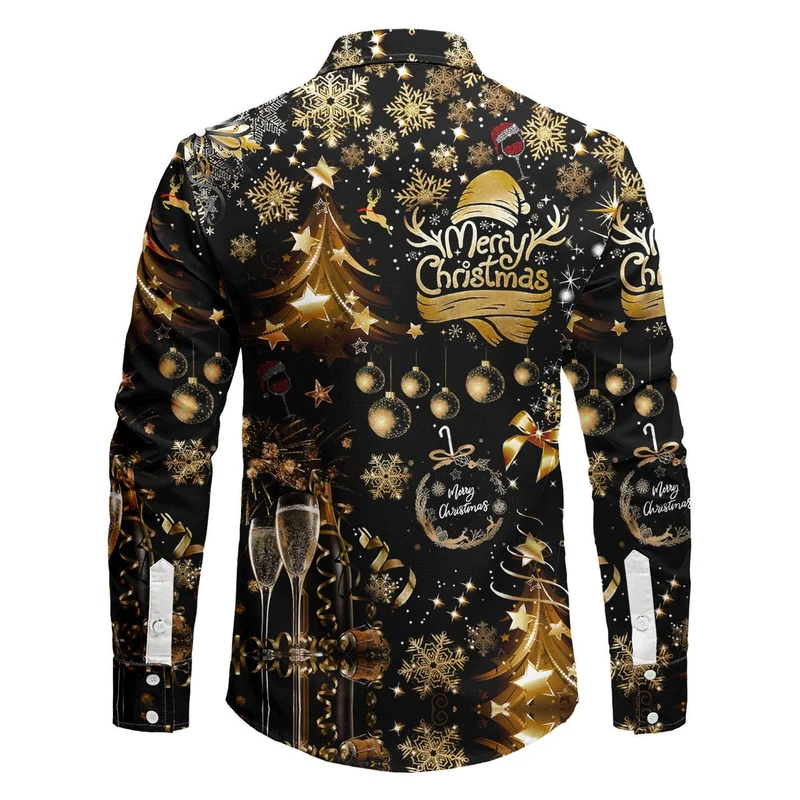 Men's Christmas Shirt with Spread Collar Long Sleeve Button Down Holiday Print