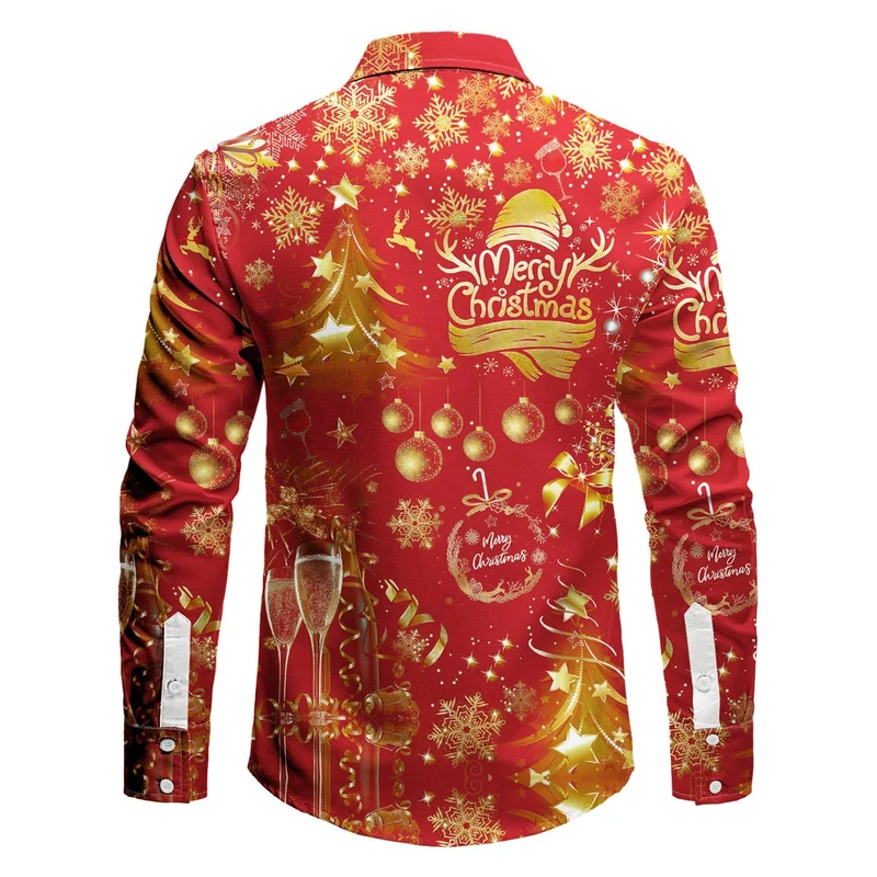 Men's Christmas Shirt with Spread Collar Long Sleeve Button Down Holiday Print