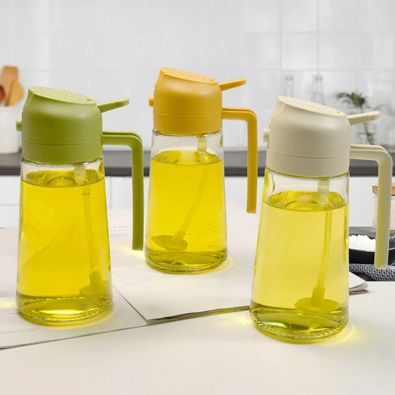 Spray Oil Bottle with Glass Dispenser and Dual-Function Pour Spout