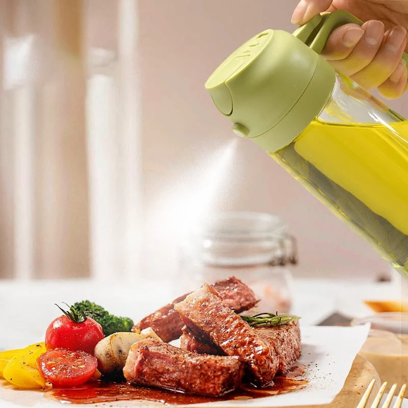 Spray Oil Bottle with Glass Dispenser and Dual-Function Pour Spout
