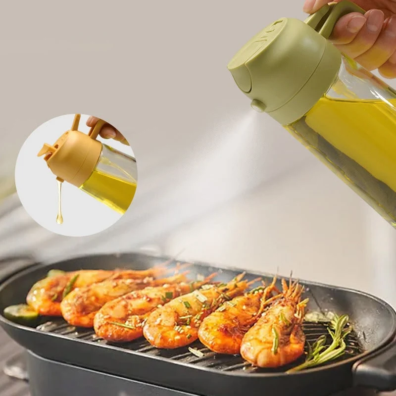 Spray Oil Bottle with Glass Dispenser and Dual-Function Pour Spout