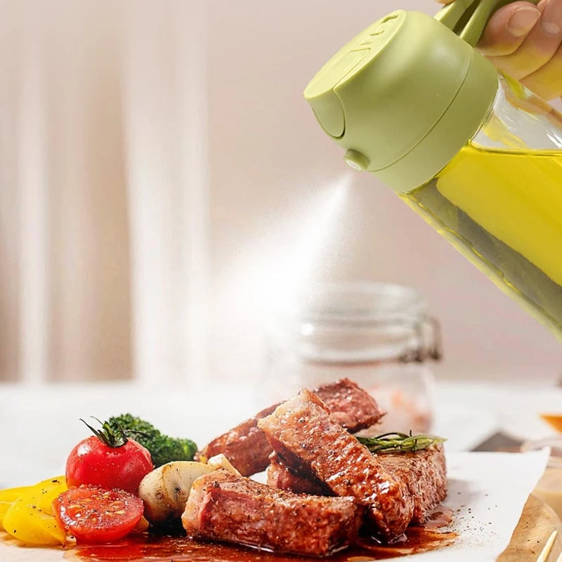 Spray Oil Bottle with Glass Dispenser and Dual-Function Pour Spout