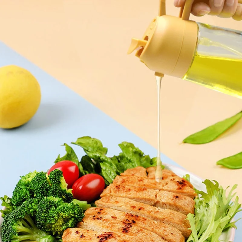 Spray Oil Bottle with Glass Dispenser and Dual-Function Pour Spout