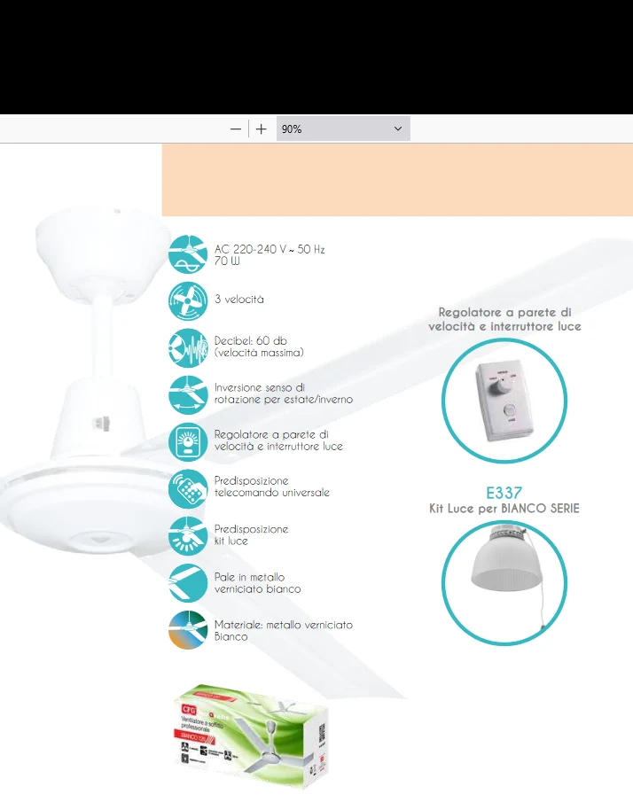 Ventilatore a soffitto Bianco 120 CM