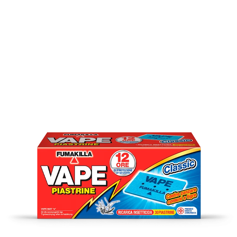 VAPE - Piastrine Antizanzare 30 pz | Zanzara Comune e Tigre | 12 Ore | Classic, Menta e Geranio