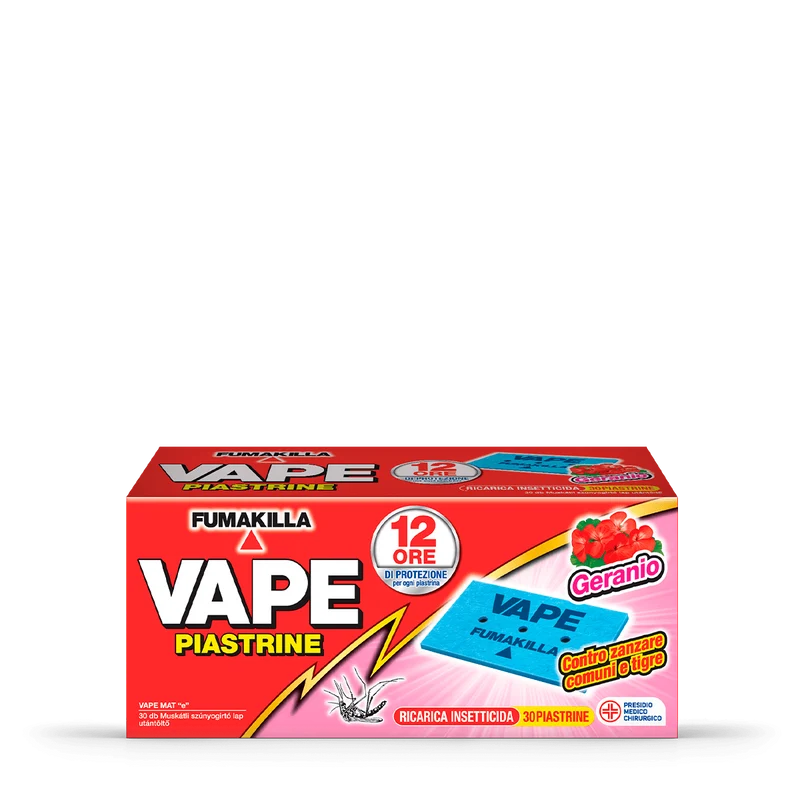 VAPE - Piastrine Antizanzare 30 pz | Zanzara Comune e Tigre | 12 Ore | Classic, Menta e Geranio