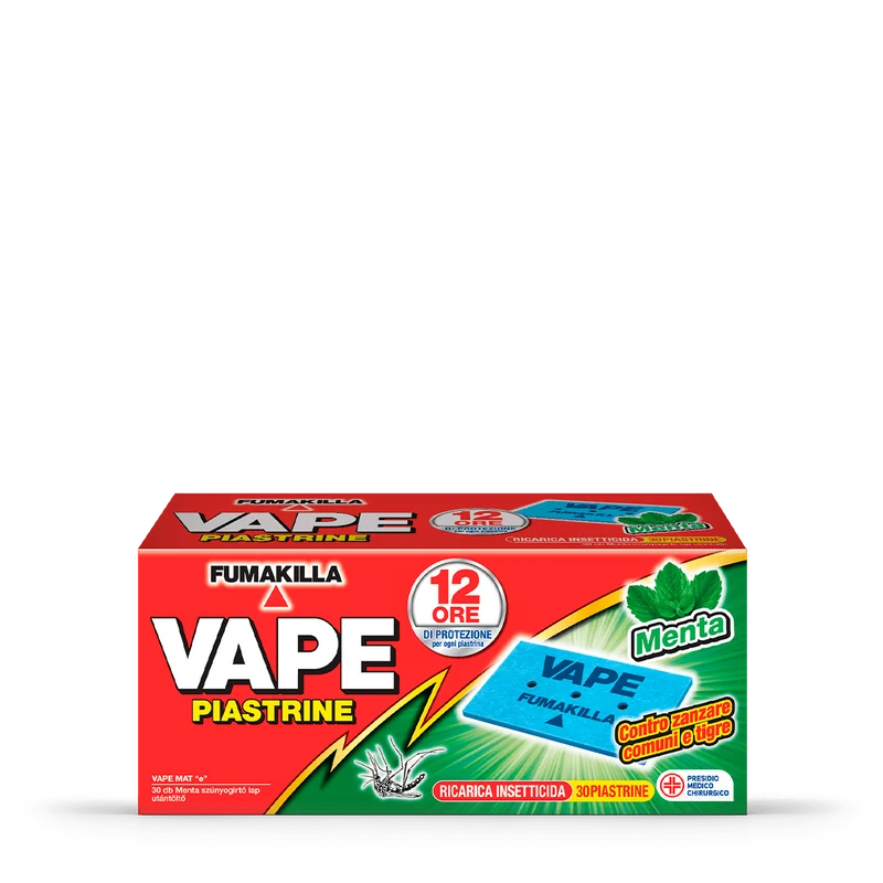VAPE - Piastrine Antizanzare 30 pz | Zanzara Comune e Tigre | 12 Ore | Classic, Menta e Geranio