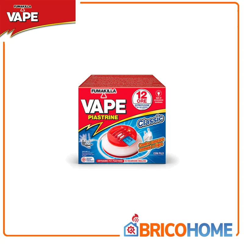 VAPE - Diffusore Elettrico per Piastrine con Filo + 10 Piastrine Classic | 12h | Zanzare Comuni e Tigre