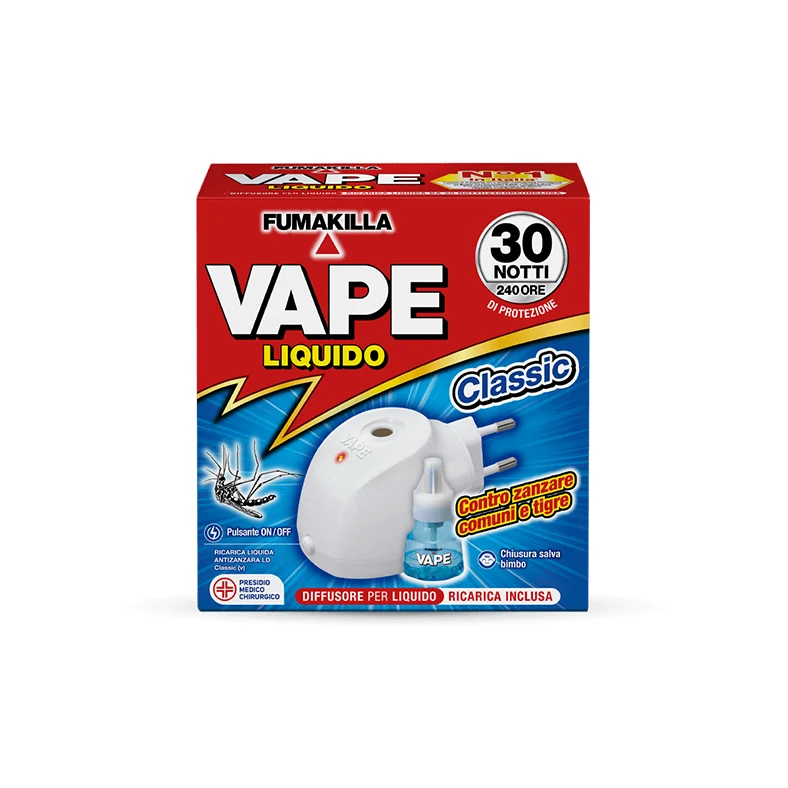 VAPE - Diffusore Liquido Antizanzare + Ricarica Classic GA20278 | 30 Notti 8h | Pralletrina | PMC 20905 | Culex + Aedes albopictus