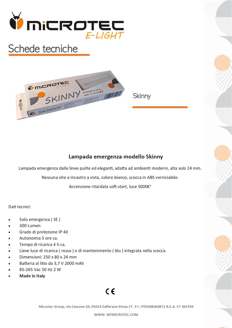 Lampada di emergenza a parete Microtec E-Light Skinny