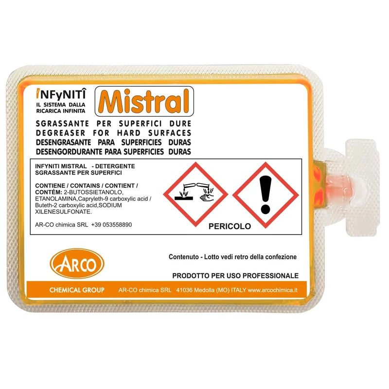 Detergente solvente supersgrassante in monodose superconcentrata Arco Chimica Infyniti Mistral confezione 60 monodosi da 100 ml DISPONIBILE IN 10 GIORNI LAVORATIVI