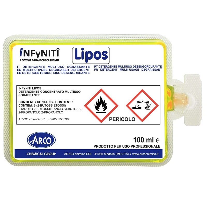 Sgrassante rapido autoasciugante in monodose superconcentrata Arco Chimica Infyniti Lipos confezione 60 monodosi da 100 ml DISPONIBILE IN 10 GIORNI LAVORATIVI