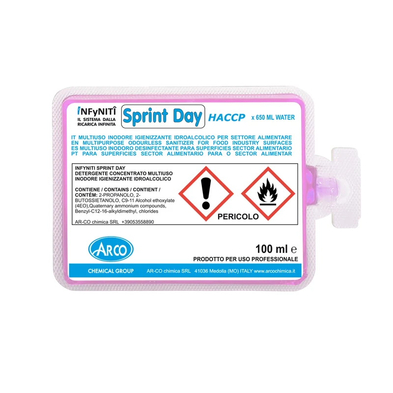 Detergente igienizzante sgrassante in monodose superconcentrata Arco Chimica Infyniti Sprint Day confezione 60 monodosi da 100 ml DISPONIBILE IN 10 GIORNI LAVORATIVI