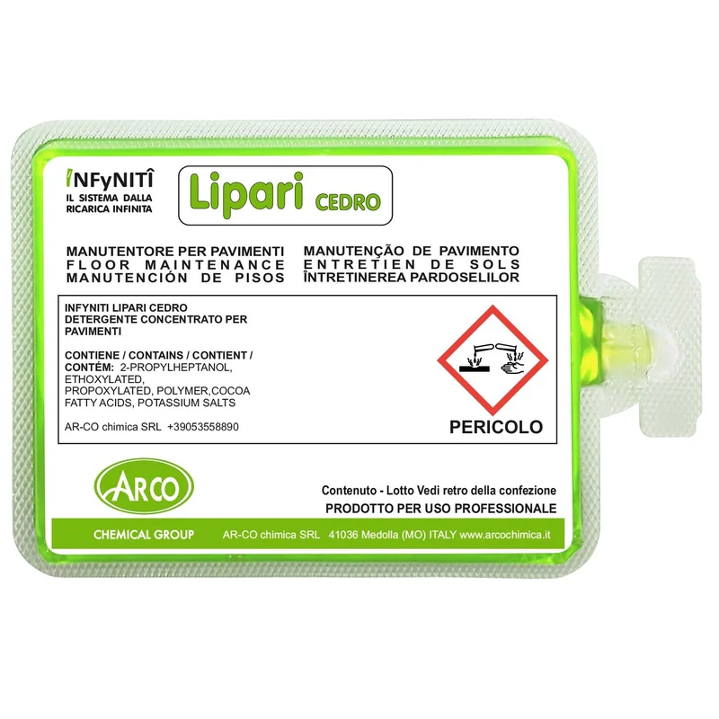 Detergente manutentore profumato al cedro in monodose superconcentrata Arco Chimica Infyniti Lipari Cedro confezione 160 monodosi da 15 ml DISPONIBILE IN 10 GIORNI LAVORATIVI