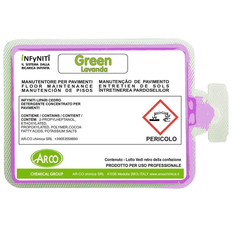 Detergente brillantante profumato in monodose superconcentrata Arco Chimica Infyniti Green Lavanda confezione 160 monodosi da 15 ml DISPONIBILE IN 10 GIORNI LAVORATIVI