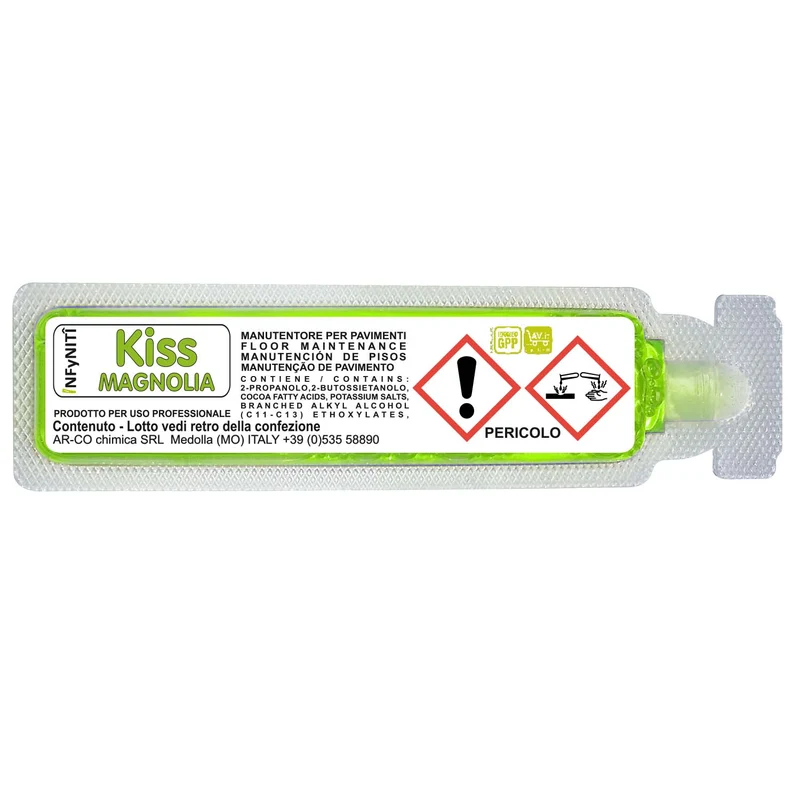 Detergente manutentore alcolico profumato in monodose superconcentrata Arco Chimica Infyniti Kiss Magnolia confezione 60 monodosi da 100 ml