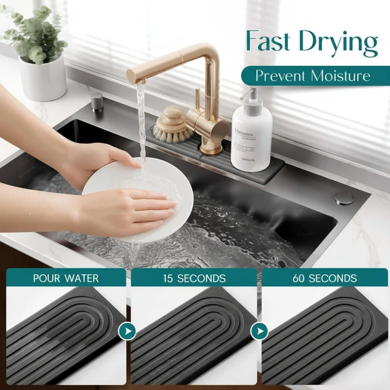 Faucet Splash Guard for Kitchen Sink with Absorbent Diatomaceous Earth Stone Mat