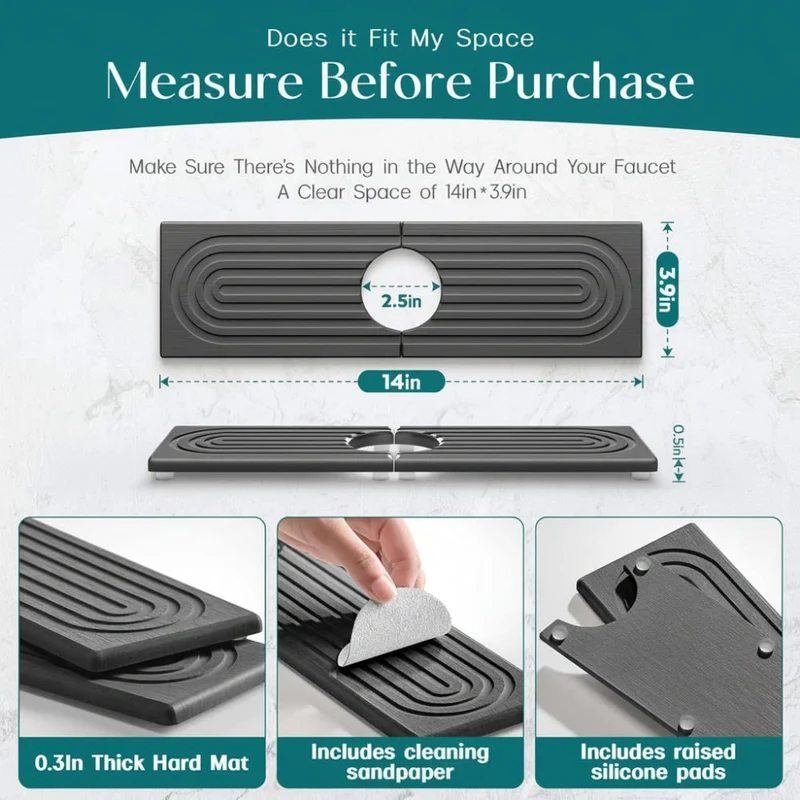 Faucet Splash Guard for Kitchen Sink with Absorbent Diatomaceous Earth Stone Mat
