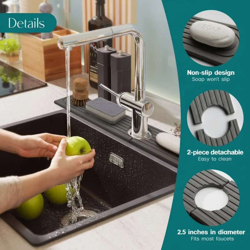 Faucet Splash Guard for Kitchen Sink with Absorbent Diatomaceous Earth Stone Mat