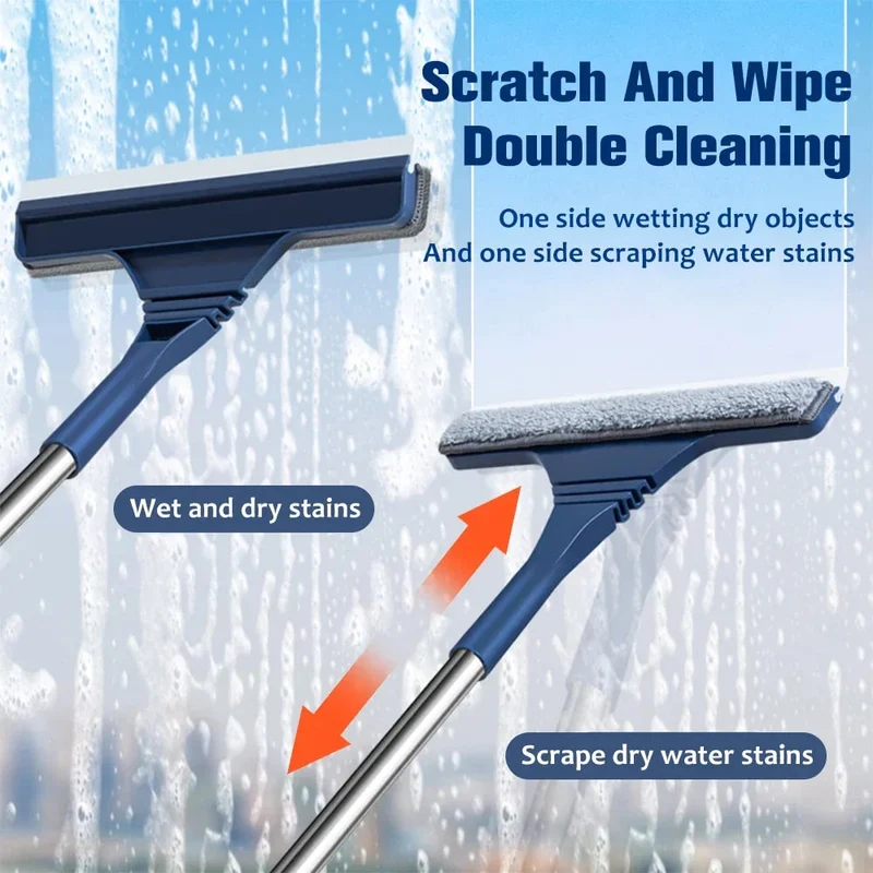 Window Squeegee with Microfiber Scrubber and Telescopic Stainless Steel Handle