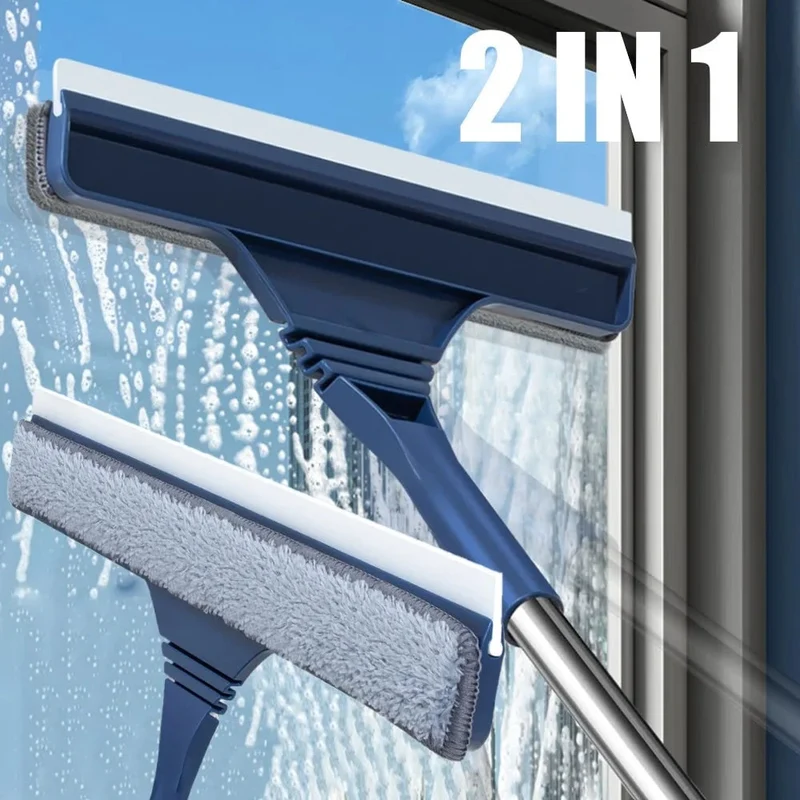 Window Squeegee with Microfiber Scrubber and Telescopic Stainless Steel Handle