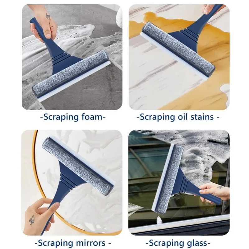 Window Squeegee with Microfiber Scrubber and Telescopic Stainless Steel Handle