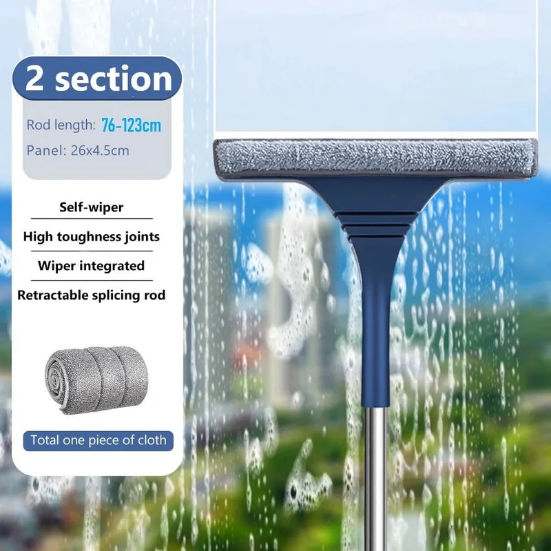 Window Squeegee with Microfiber Scrubber and Telescopic Stainless Steel Handle