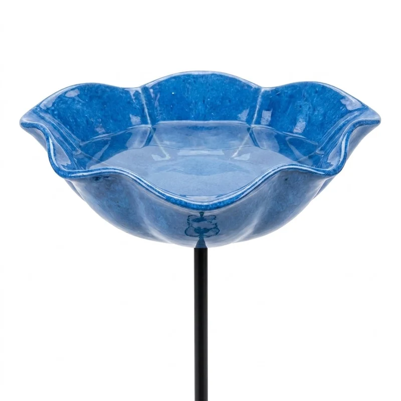 Bird Bath with Metal Ground Stake and Flower-Shaped Bowl for Garden Decor