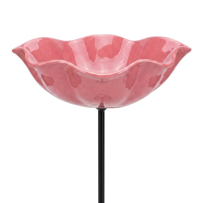 Bird Bath with Metal Ground Stake and Flower-Shaped Bowl for Garden Decor