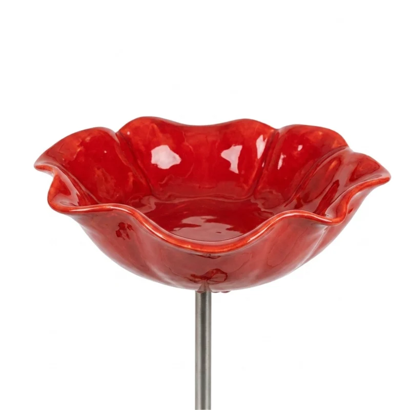 Bird Bath with Metal Ground Stake and Flower-Shaped Bowl for Garden Decor