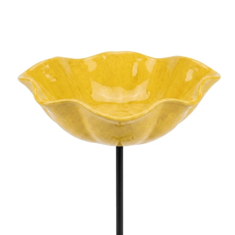 Bird Bath with Metal Ground Stake and Flower-Shaped Bowl for Garden Decor