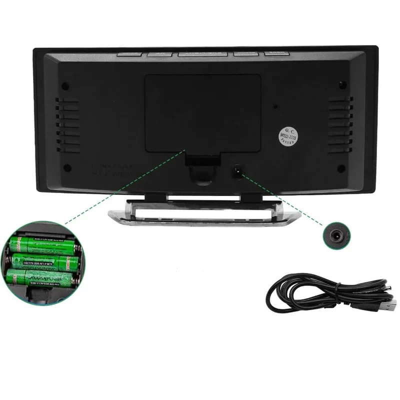 Digital Alarm Clock with Curved LED Mirror Display and Auto Dimming